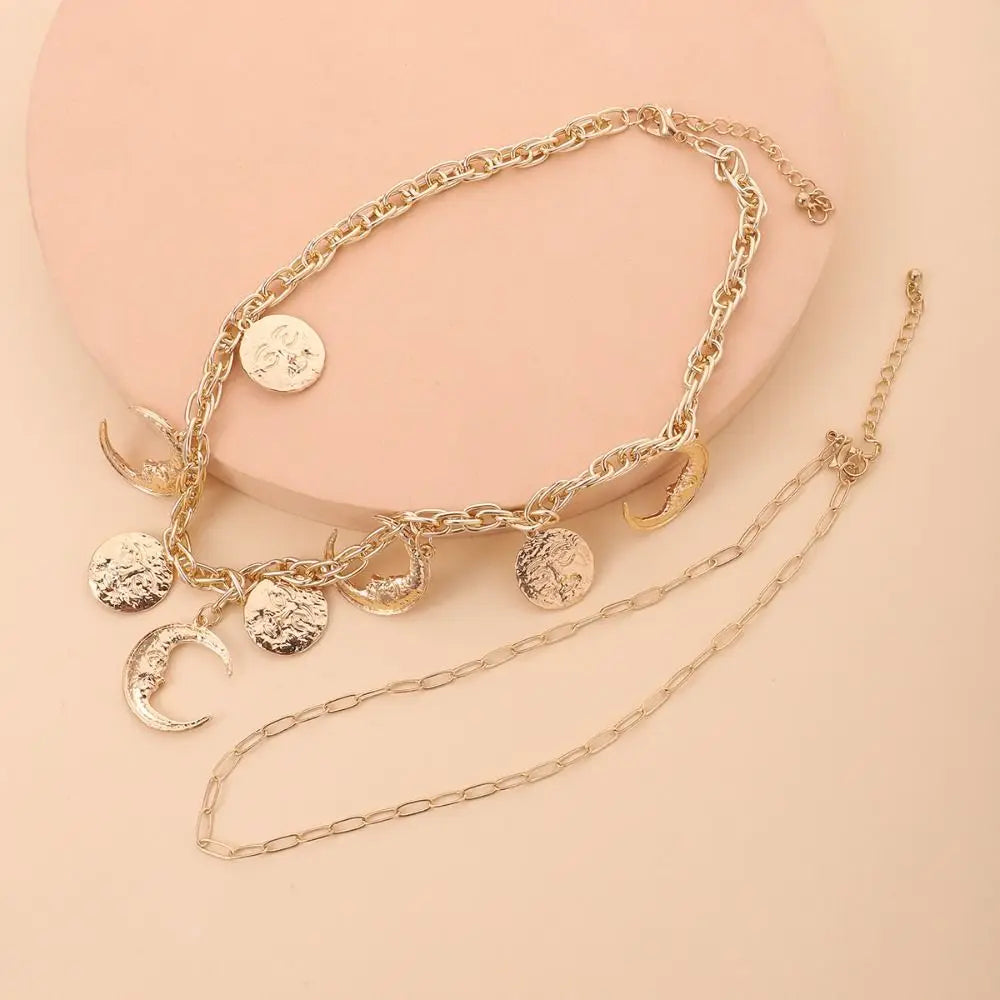 Fashion Fashion Multilayer Necklace Golden Geometry Metal Collarbone Chain Women Jewelry Elegant Cowboy Cowgirl Choker Gift