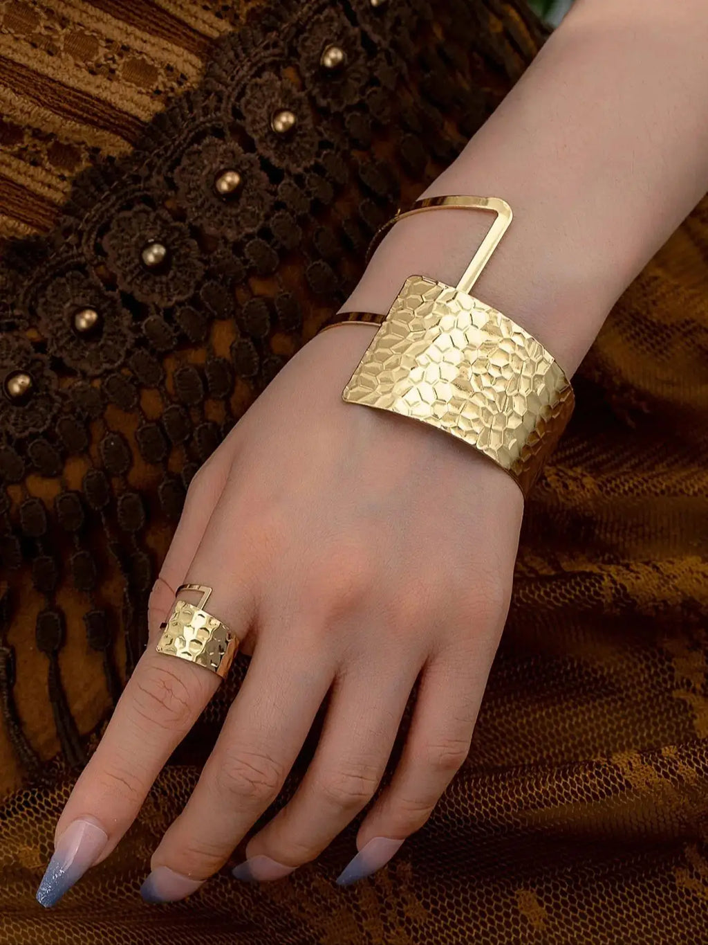 1 set of European and American style cross-border simple elegant versatile retro asymmetrical bracelet ring