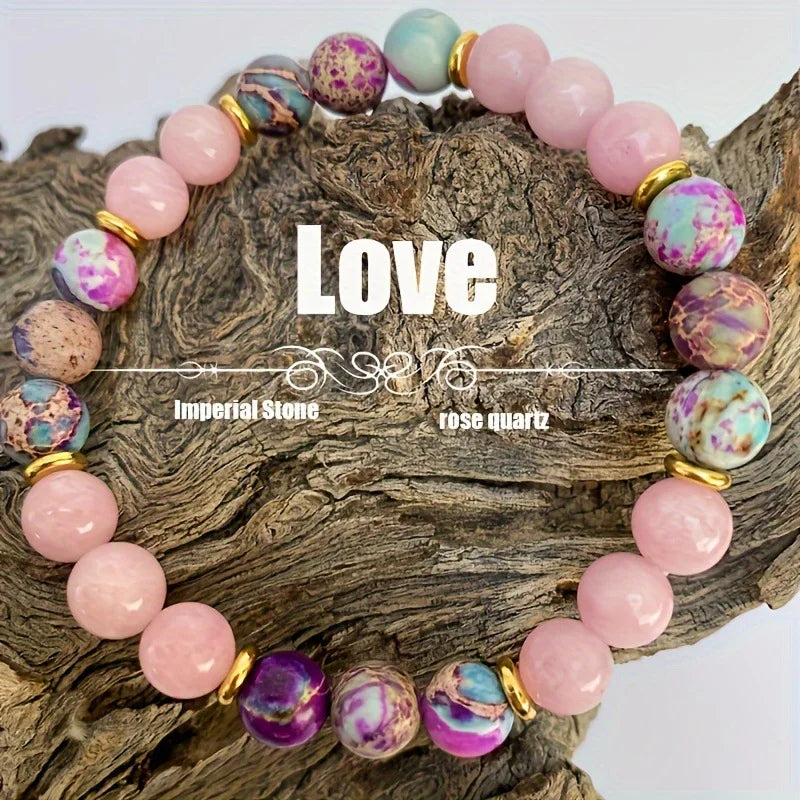 Attract Love Bracelet Women's Colorful Imperial Jasper and Rose Quartz Beaded Bracelets