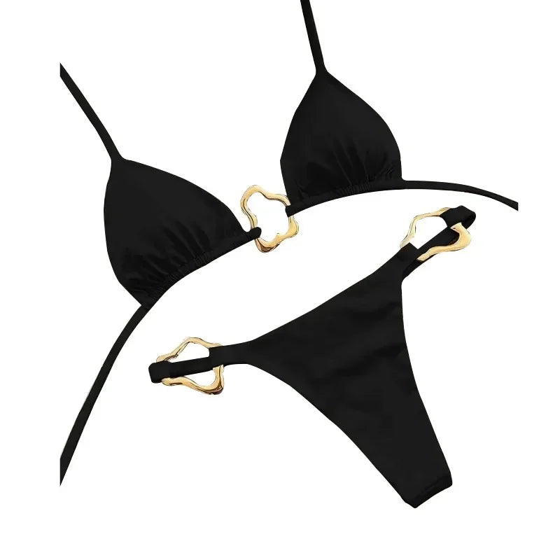 New Sexy Solid Color Lace-up Split Two-piece Bikini for Women