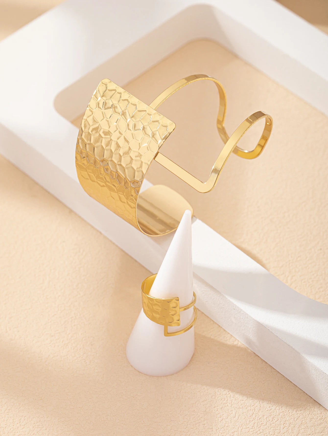 1 set of European and American style cross-border simple elegant versatile retro asymmetrical bracelet ring