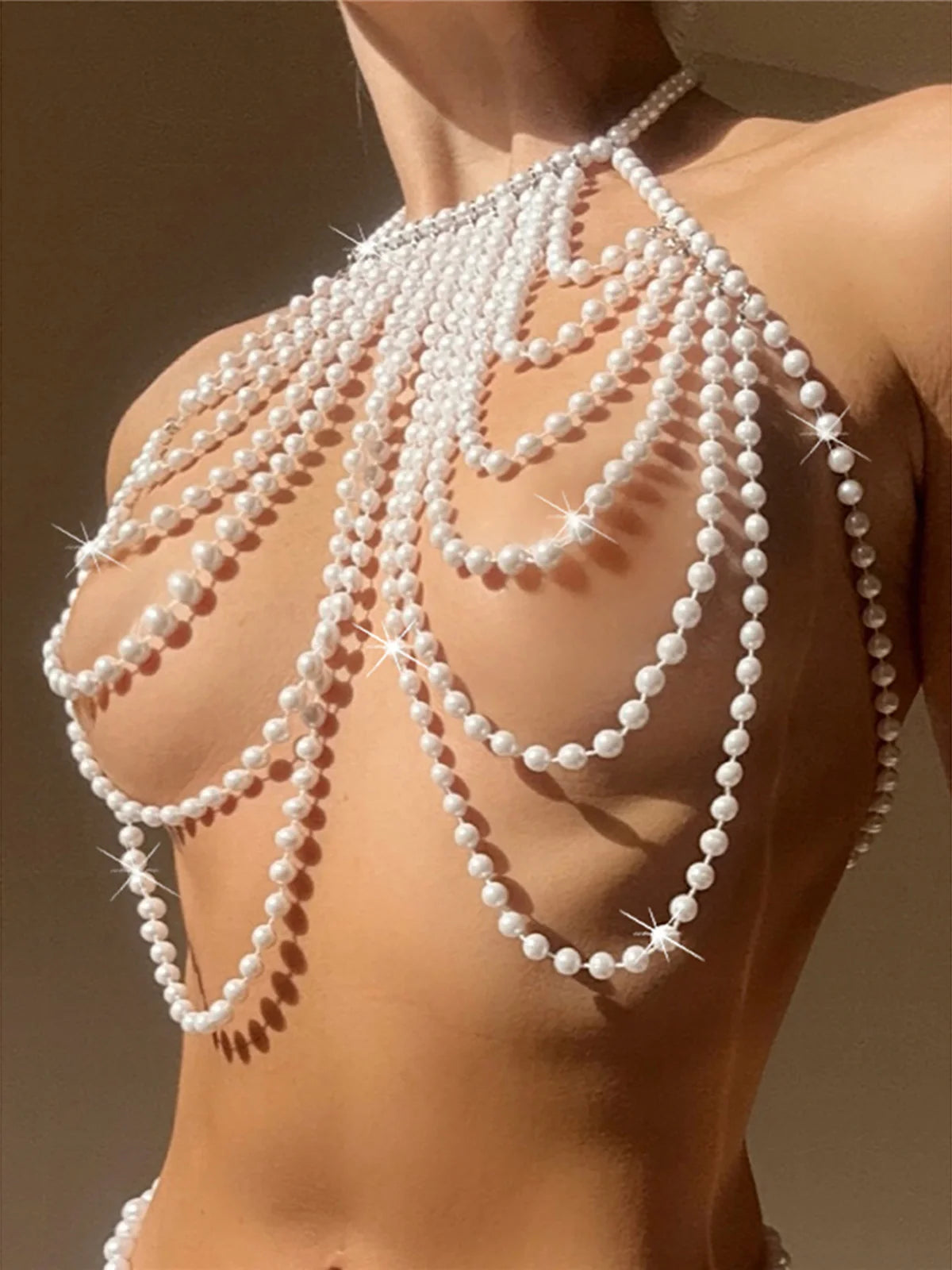 New Sexy Pearls Halter Hollow Out Bikini Top Female Swimsuit Women Swimwear Bather Bathing Suit Swim See Through Beach Top K5408