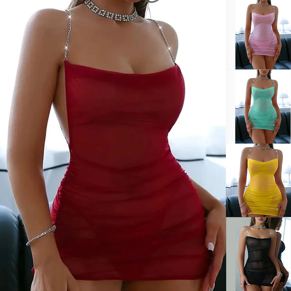 Beading Night Dress Mesh Sleepwear All Seasons Brand New Comfortable Fabric Home Sleepwear Multiple Colors Solid Pattern