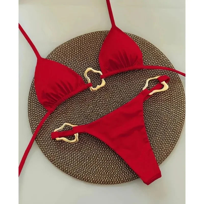 New Sexy Solid Color Lace-up Split Two-piece Bikini for Women