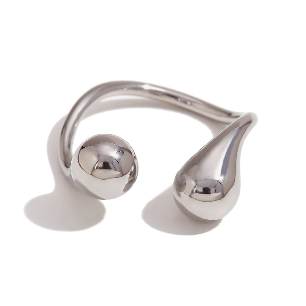 E. B. Belle Fashion Bracelet Stainless Steel Double Droplet Head Open Bracelet Ring PVD Plated Jewelry Gift