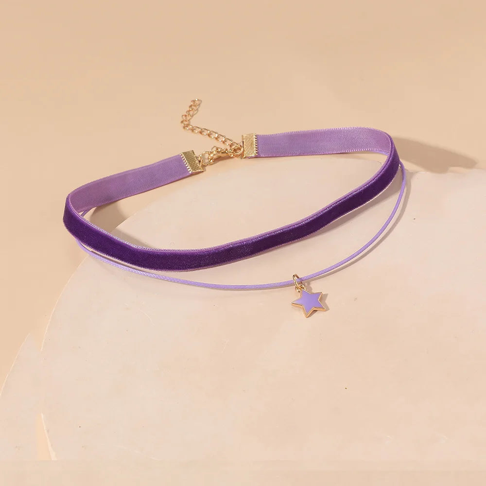 Gothic Punk Double Layer Short Velvet Choker Women's Neck Chain Vintage Neck Jewelry Black Star Pendant Necklace Collier Femme