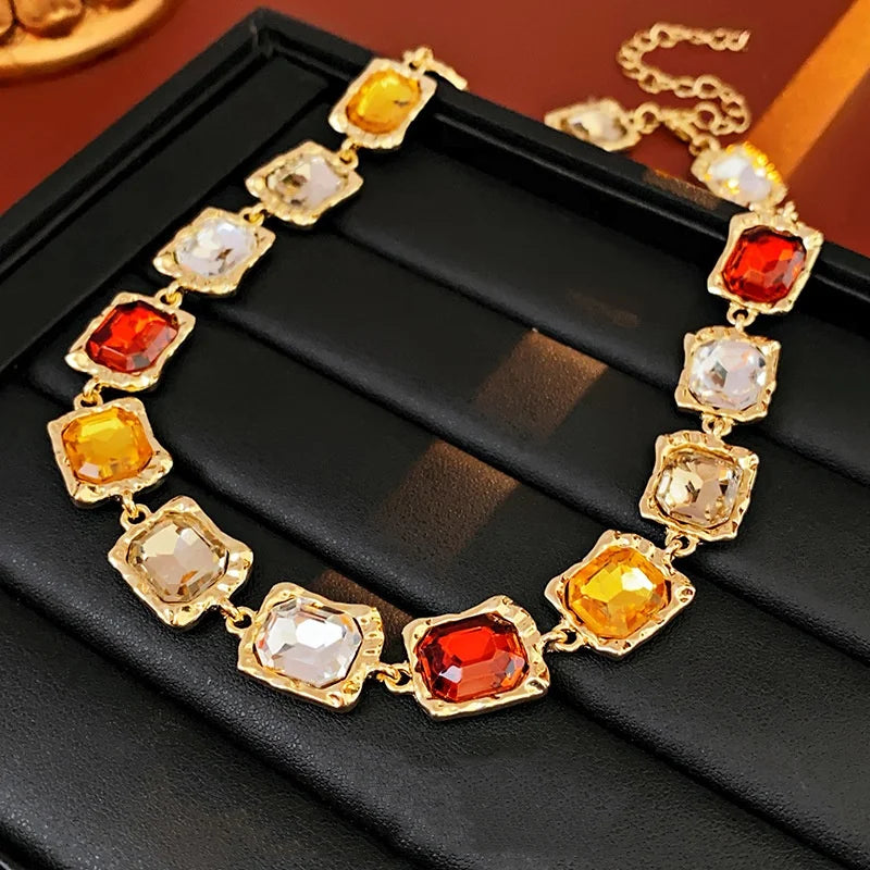 3 Pieces Ladies Crystal Jewelry Set Fashionable Versatile High-End Collarbone Chain for Party And Banquet