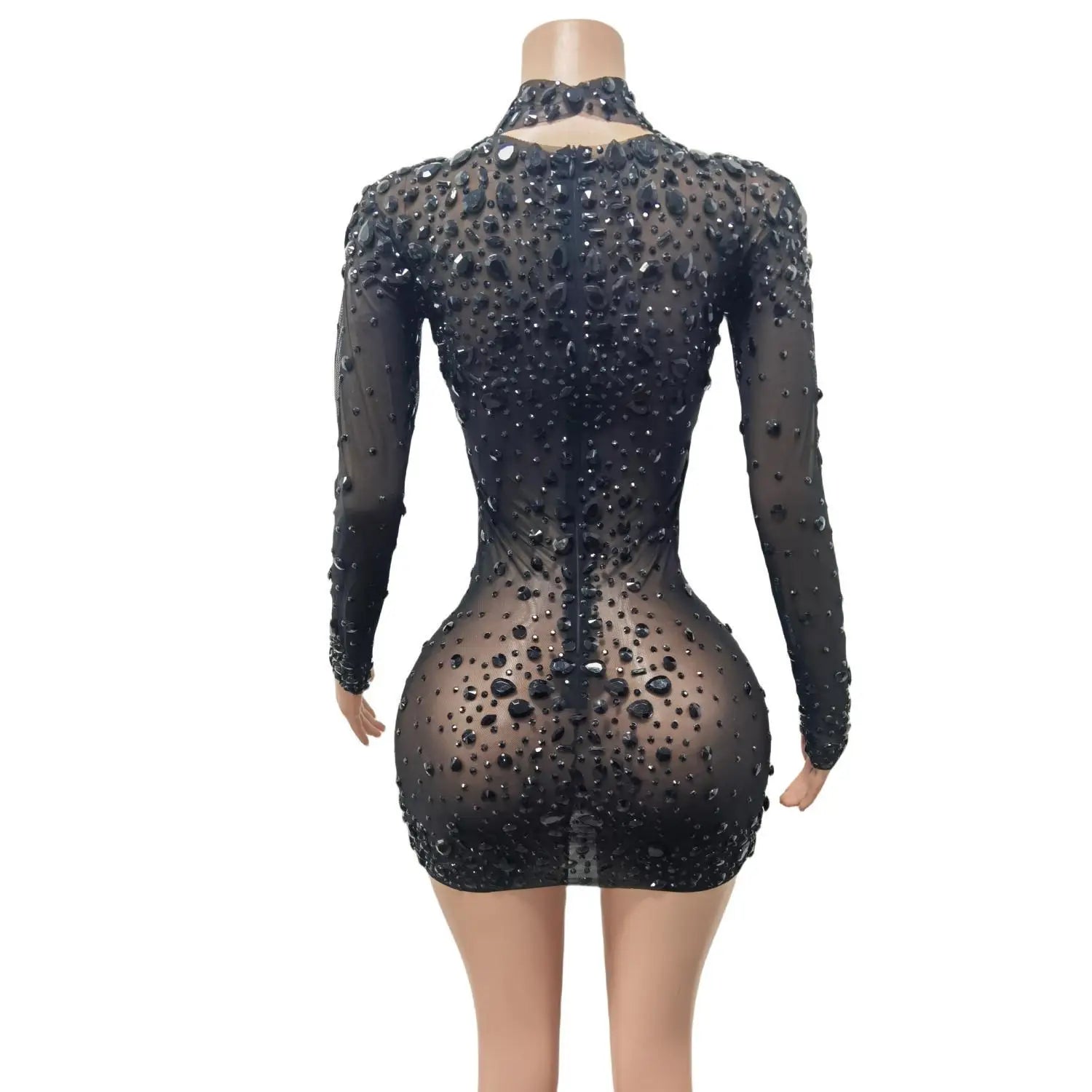 Women's Sexy Black Rhinestone Mini Dresses Evening Birthday Party Celebrate Prom Gown Crystal Short Dress Singer Dress Cuixing