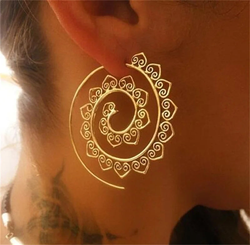 New Trendy Gold Silver Color Round Spiral Earrings for Women Brinco Earrings Oorbellen Hoop Earrings Alloy Pendientes Earring