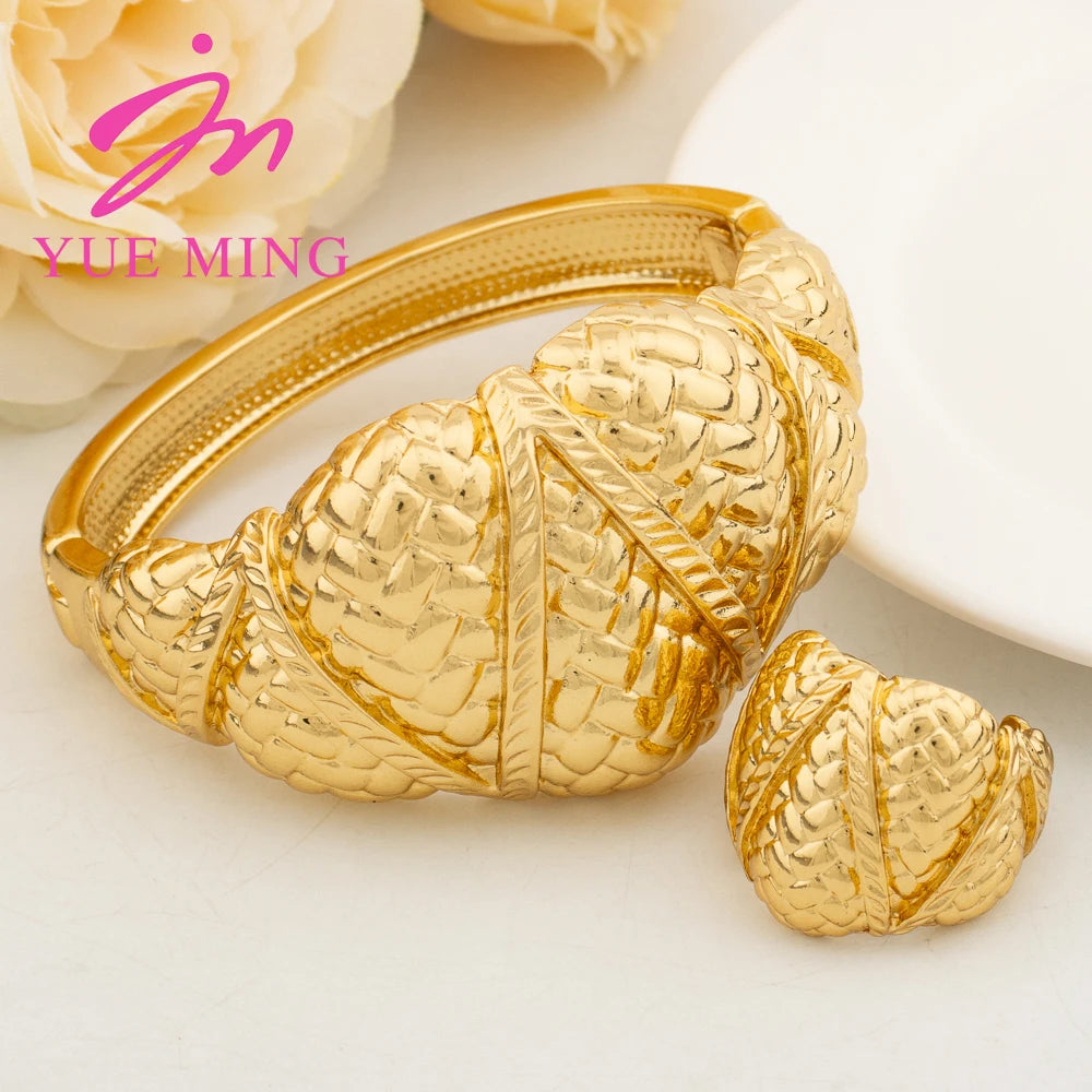 dubai bracelet ring set for woman jewelry luxury Gold Color Cuff Bangles Female Luxury Jewelry Sets Jewellery Accessory