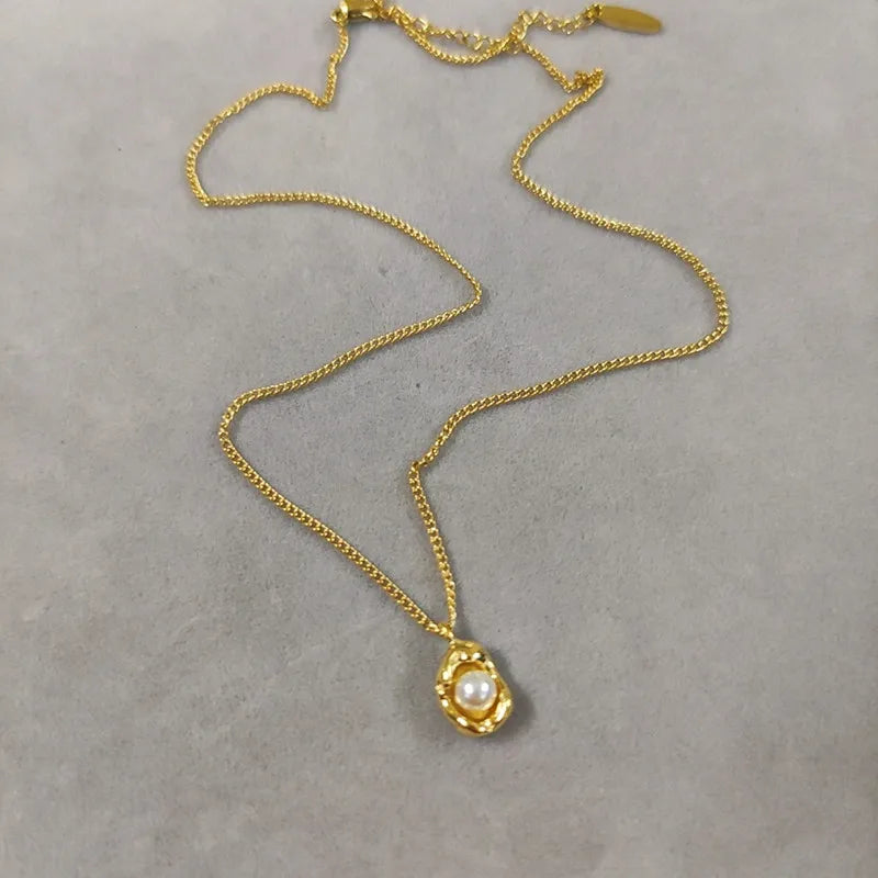 Ramos Natural Pearl Teardrop Pendant Necklace, elegant, charm, gold-plated, delicate chain, fashionable, gift