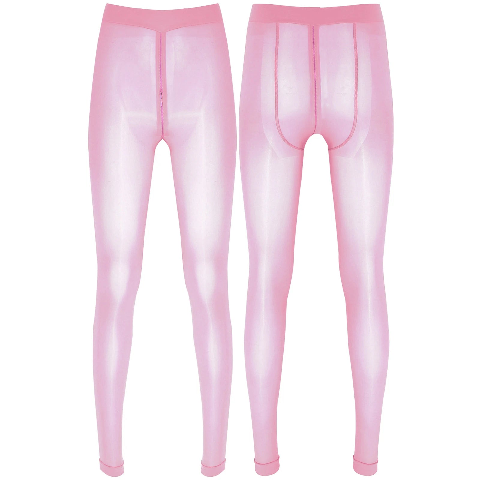 Women's Sexy Glossy Zipper Crotch Pantyhose Tights See-Through Sheer Solid Color Elastic Waistband Leggings with Socks Stretchy