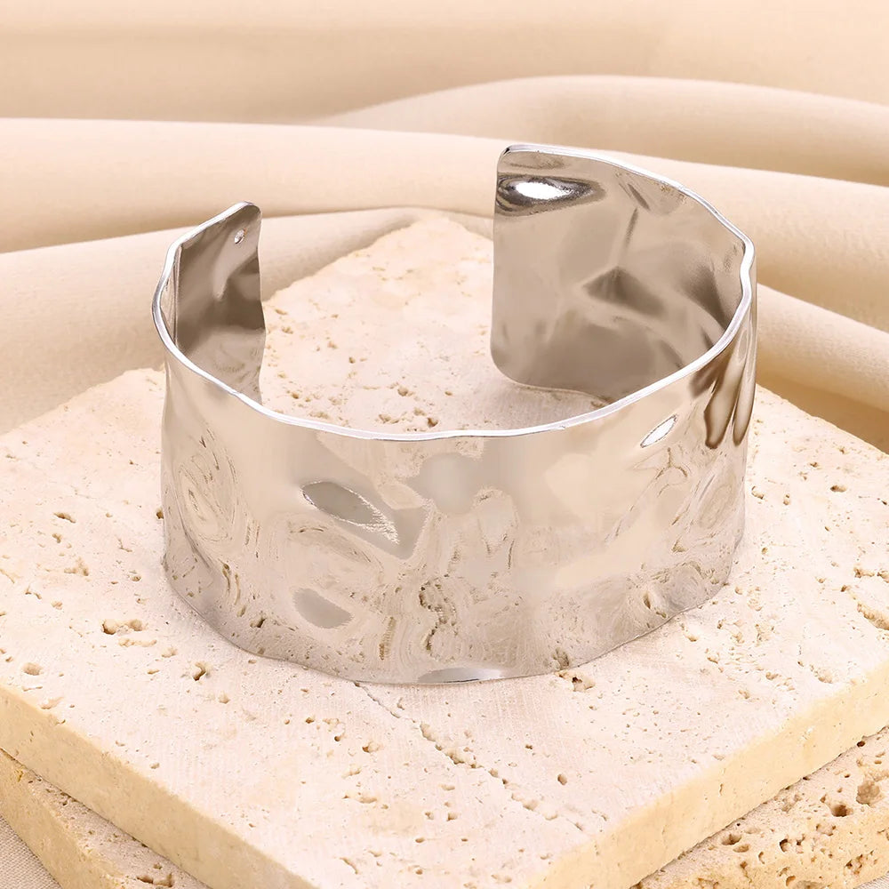 Vintage Irregular Bracelet For Women Stainless Steel Gold Color Open Cuff Bangles Exquisite Luxury Jewelry Gift pulseras bijoux