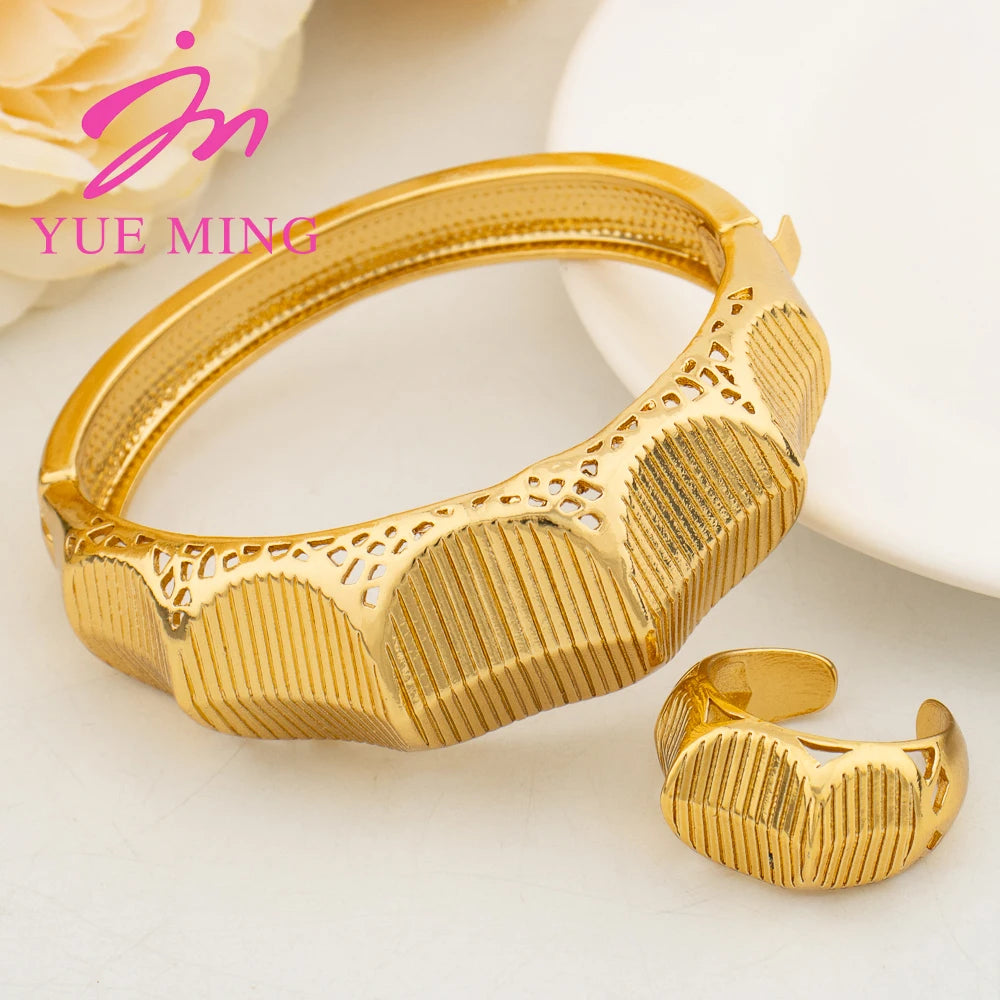 dubai bracelet ring set for woman jewelry luxury Gold Color Cuff Bangles Female Luxury Jewelry Sets Jewellery Accessory