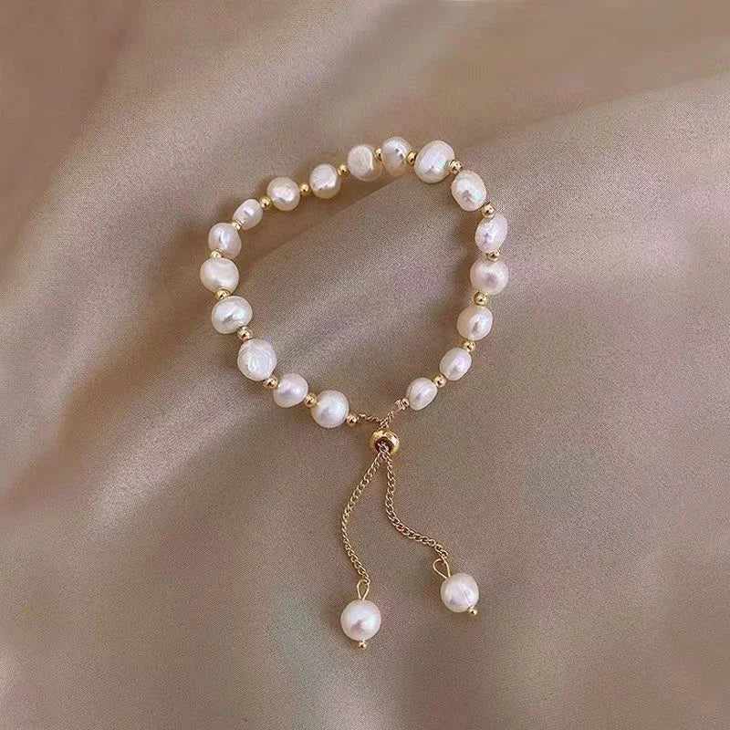Elegant Baroque Pearl Beaded Bracelet for Woman Luxury Adjustable Bracelet Fashion Girl's Sweet Jewelry Birthday Party Gift