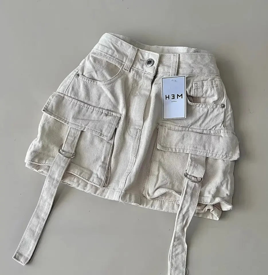 Vintage Multi-pocket Goth Skirt for Women Clothing Street Fashion Harajuku Y2k Skirt Jean Casual Summer Denim Black Skirt