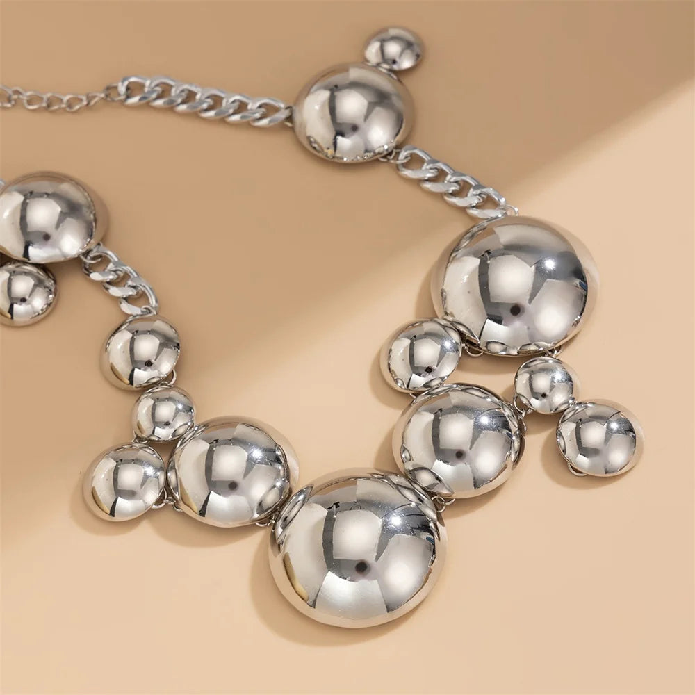 Vintage Irregular CCB Big Ball Bead Chain Short Necklace Bracelet for Women Personality Punk Collier Jewelry 2024 Festive Gifts