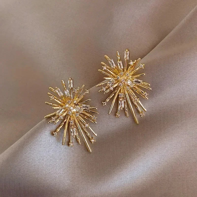Femmes Fashion Personality Firework Flowers Earrings For Women Metal Inlaid Earring Wedding Party Jewelry Boucle D'oreille