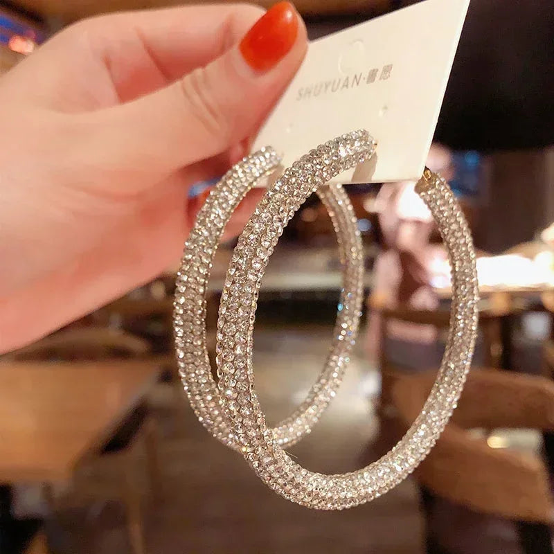 Big Full Crystal Circle Hoop Earring for Women Party Wedding Accessories Boucle Oreille Femme