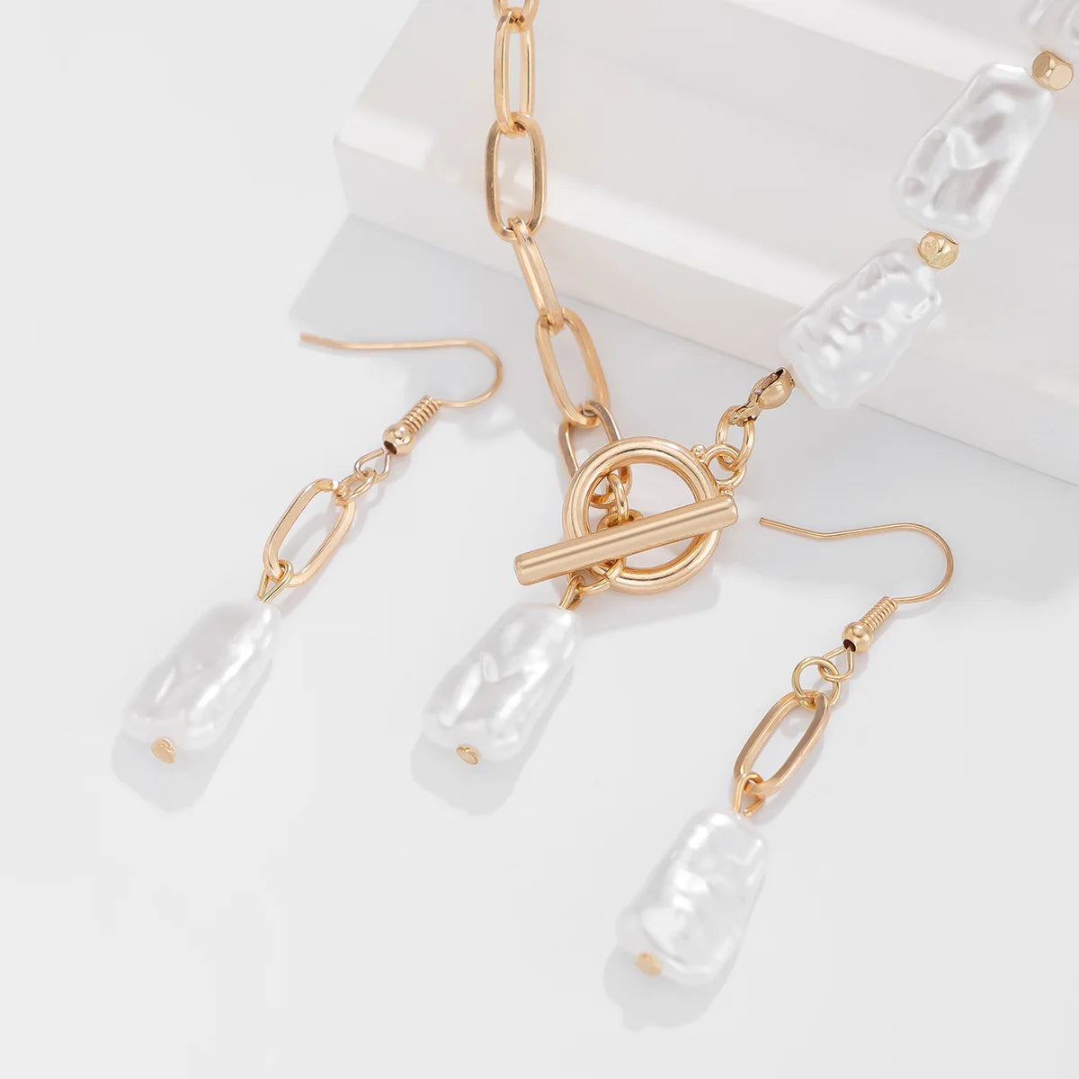 Boho Square Pearl Pendant Necklace Earrings Bracelet Set 20205 Women's Simple Gold Cross Chain Fashion Jewelry for Girls