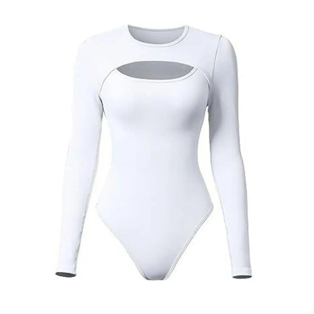 Sexy Long Sleeve O Neck Casual Bodysuit Women Body Tops White Black Nude Red Party Hollow out Bodycon Romper Bodysuit Jumper