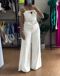 Women's Jumpsuit Fashion 2025 Bandeau Beaded Spaghetti Strap Bowknot Design Ruched Slim Fit Jumpsuit Elegant Overall