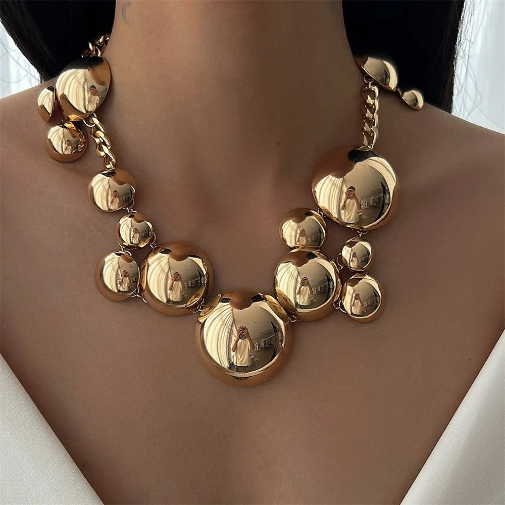 Vintage Irregular CCB Big Ball Bead Chain Short Necklace Bracelet for Women Personality Punk Collier Jewelry 2024 Festive Gifts