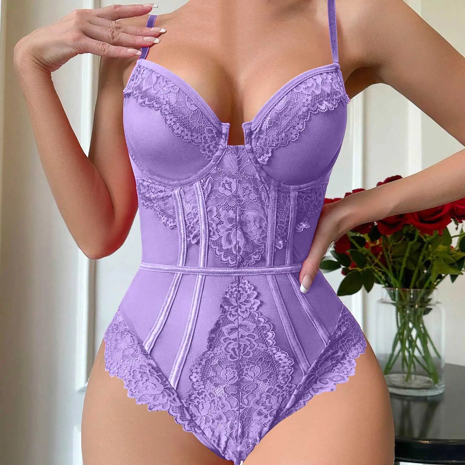 Sexy White Lace Bodysuit Strappy Sheer Corset Lingerie Seductive Push Up Teddy Bodysuit For Women Sexy Lace Mesh Lingerie