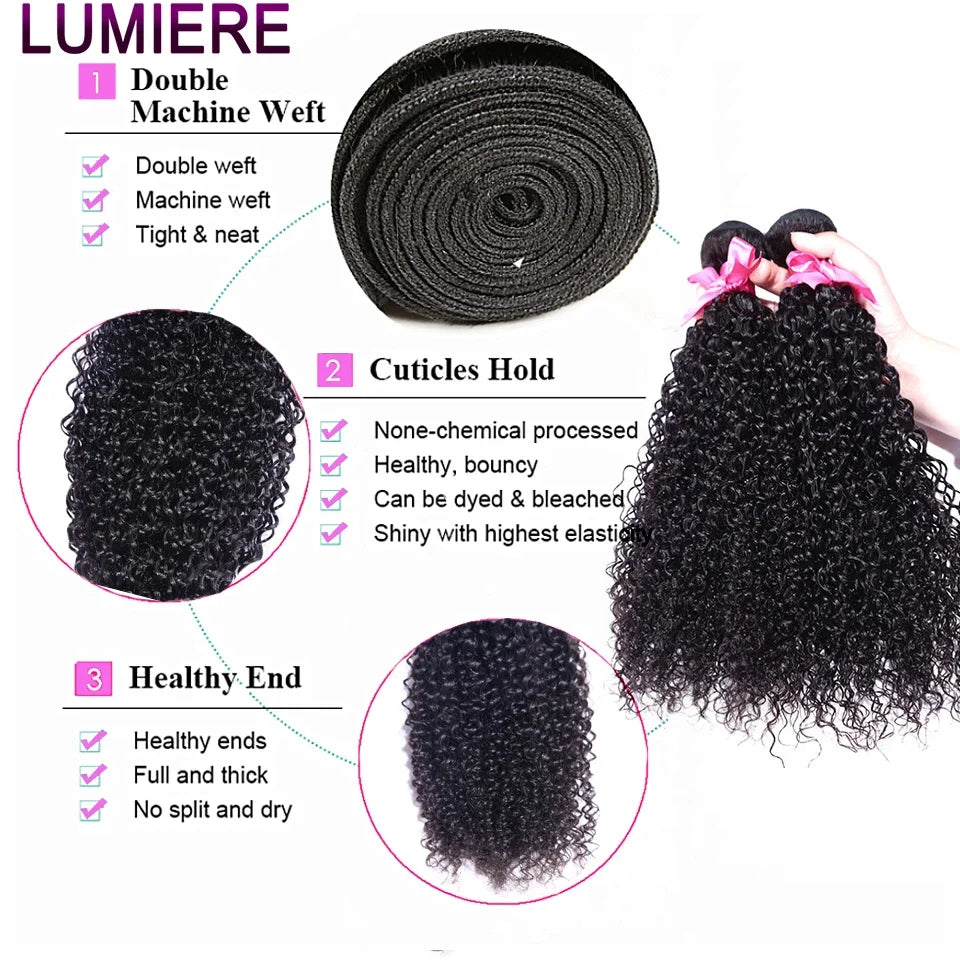 Virgin Raw Afro Kinky Deep Water Curly Wave Bundle With HD Lace Closure Frontal 3/4 Bundle With Frontal Raw Human Hair Extension