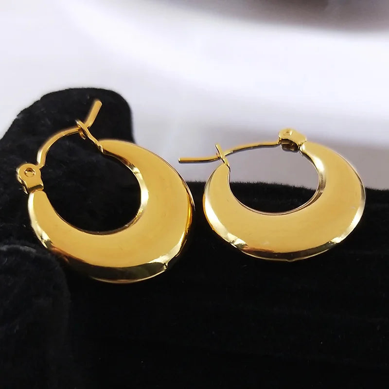Trendy Stainless Steel Geometric Hoop Earrings Gold Color Christmas Gift Earring Jewelry for Women E9535S02