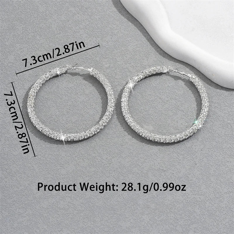 Big Full Crystal Circle Hoop Earrings for Women Party Wedding Accessories Boucle Oreille Femme