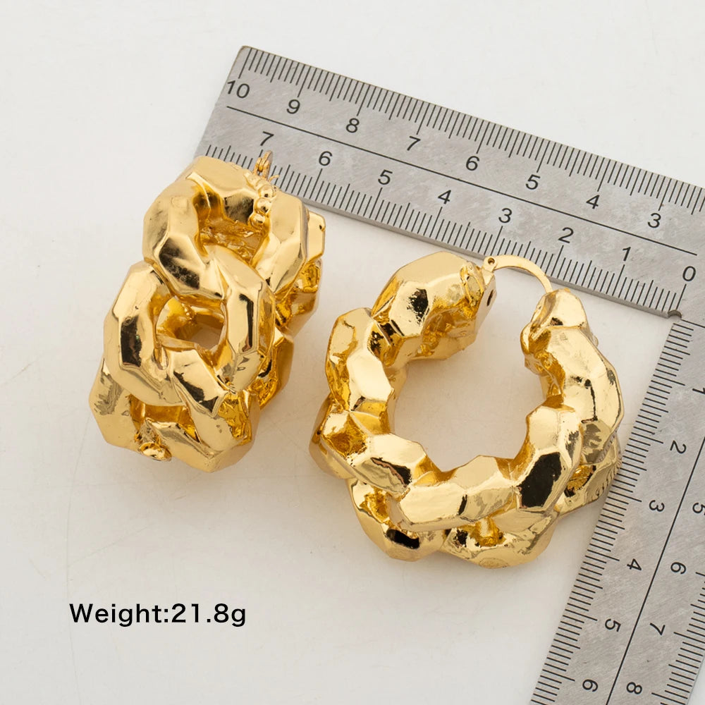 Bold Earrings for Women 18K Gold Color Smooth Oval Earrings 2024 Exaggerated Hollow Geometric Ear Buckle Jewelry Birthday Gifts