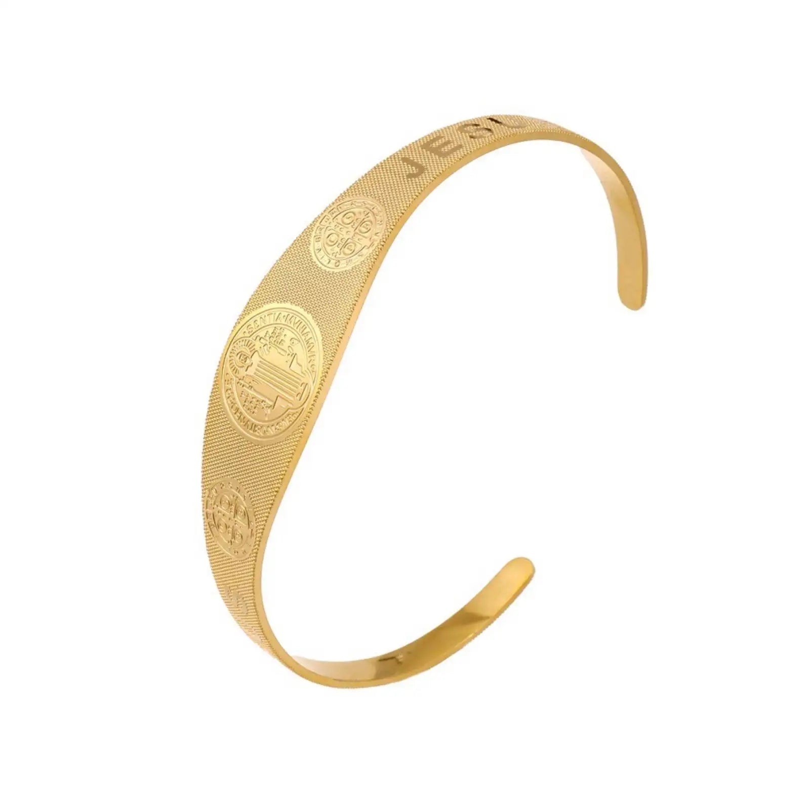 Saint Benedict Bracelet Open Bangle for Women Men Protection Blessing Stainless Steel Jewelry Gifts