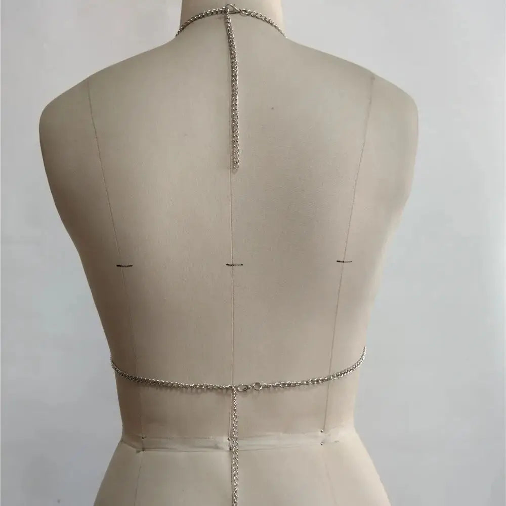 New Punk-Style Pearl Halter Top With Adjustable Bra Chain Layered Top. Niche Design Y2k Millennial Hot Girl Beaded Body Chain