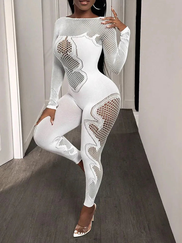 Weird Puss Hollow Jumpsuit Women Stretch Skinny Full Sleeve Solid Fall Hipster Sexy Midnight Coquette Activity Workout Overalls
