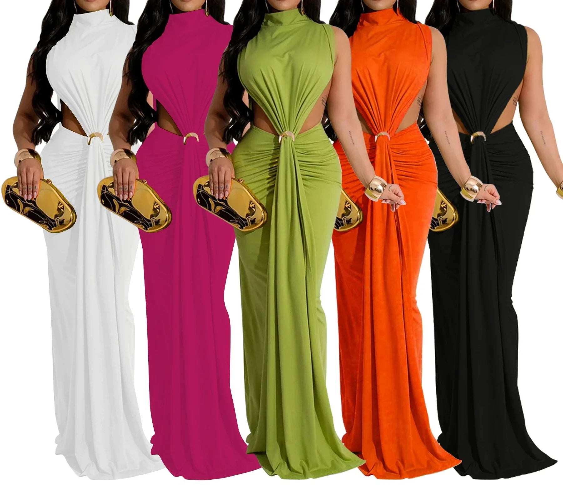 Women's Party Dress Sleeveless Sexy Side Slit Evening Dress Fashion Hollow Out Summer Dresses 2025 Long Formal Prom Dresses XS31