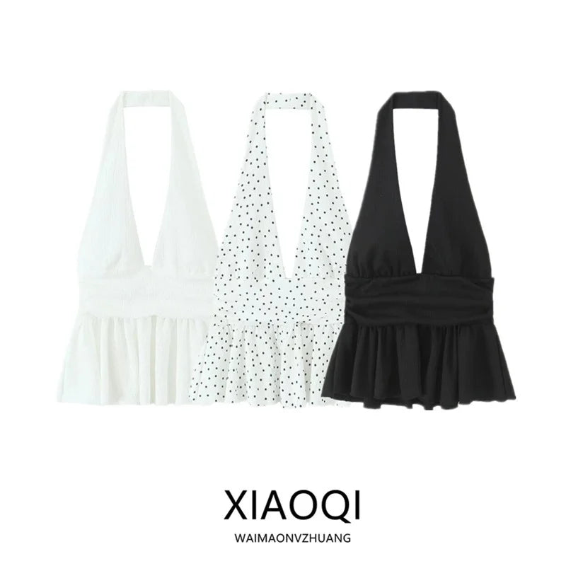 Women's Casual Neck Hanging Decoration Layered Light Mature Style Top New Summer 2025 Short Length Short Sleeve Vest