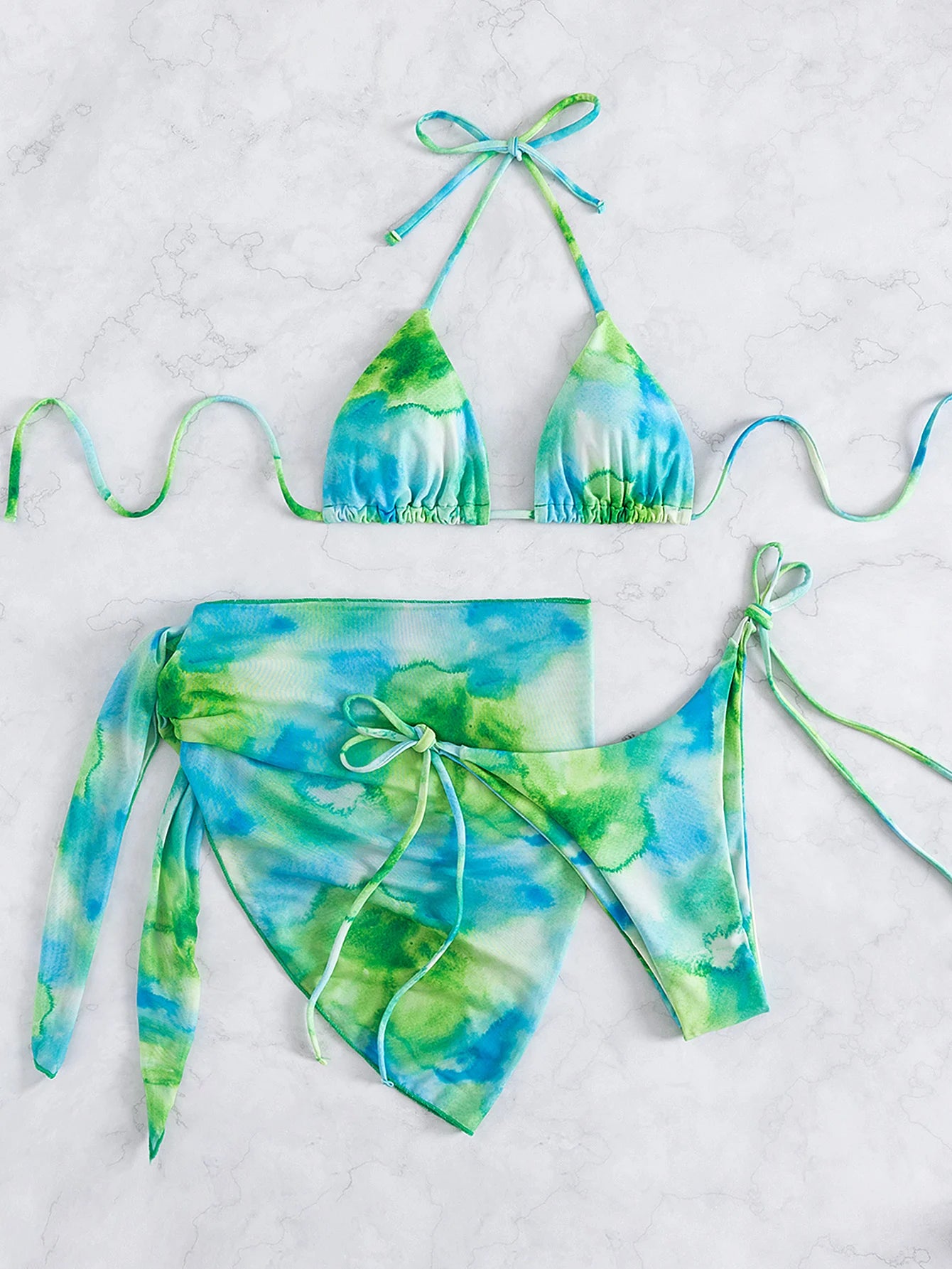 Swimwear Designer Tie Dye Bikini 3 PCS Swimsuit With Sarong Bikinis Women Three Piece Low Waist Beachwear Outfits Bather Biquini