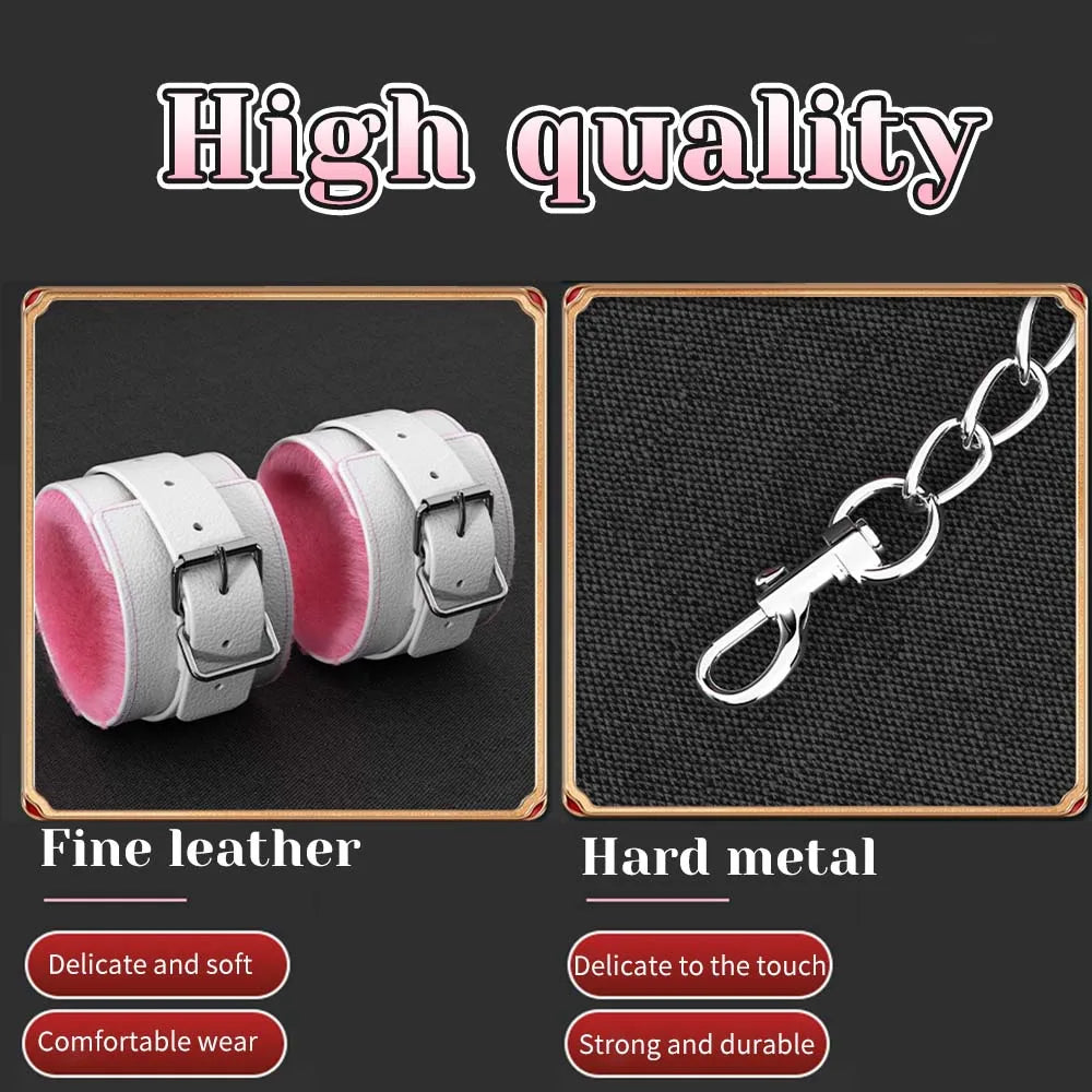 Sex Toys For Women Couples Handcuffs Set BDSM Bondage Gear Bed Restraints Rope Strap Adult Game Wrists Neck Cuffs & Eye Mask