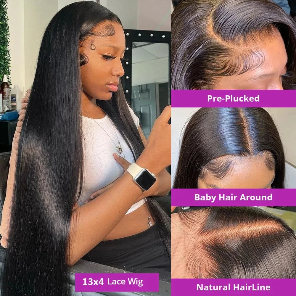 40 Inch 13x6 Hd Straight Lace Frontal Wigs Transparent 100% Brazilian Lace Front Human Hair Wig For Women 360 Full Lace Wig
