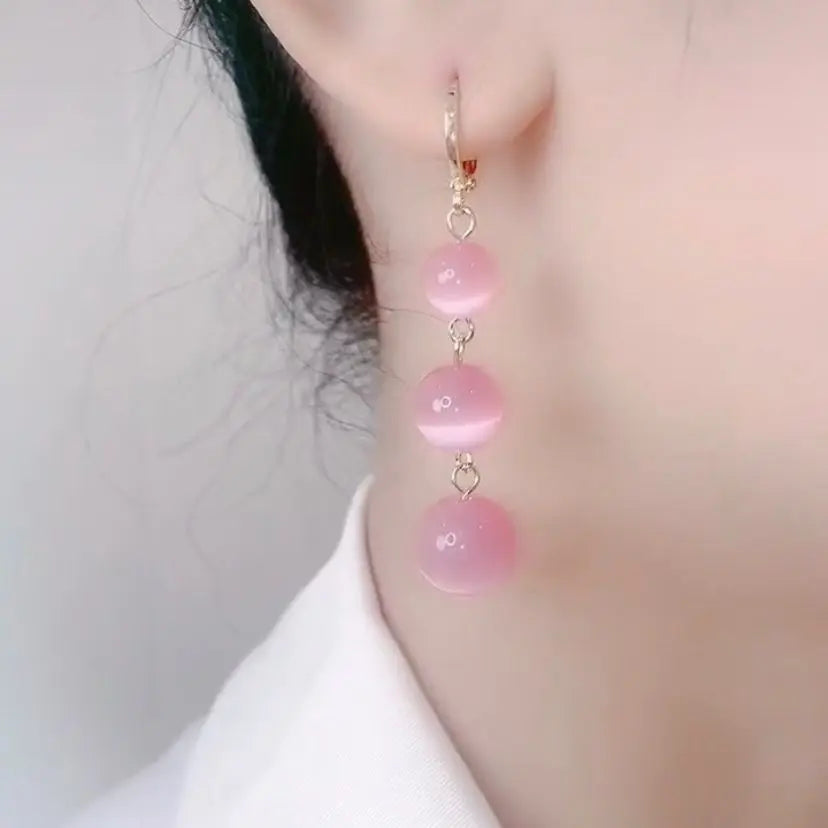2023 Korean Cute Opal Ball Pink Green Long Hoop Earrings For Women Girls Fashion Metal Circle Boucle d'oreille Exquisite Jewelry