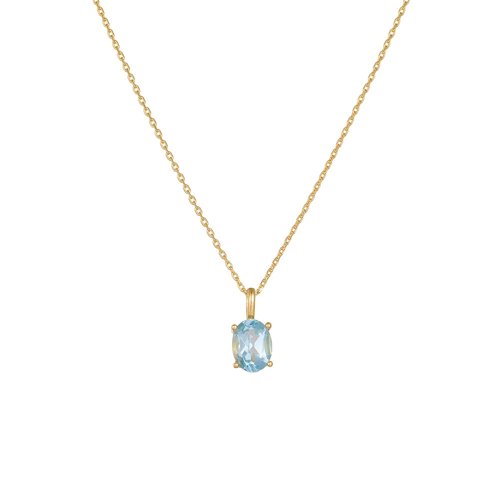 925 Sterling Silver Necklace Topaz Blue Crystal Heal Stone Oval Cut Pendant Necklaces