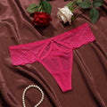 Sexy Women Flower Embroidery Open Hole Thong Transparent Lace-Trim Underwear Low Waist Perspective Women's Panties