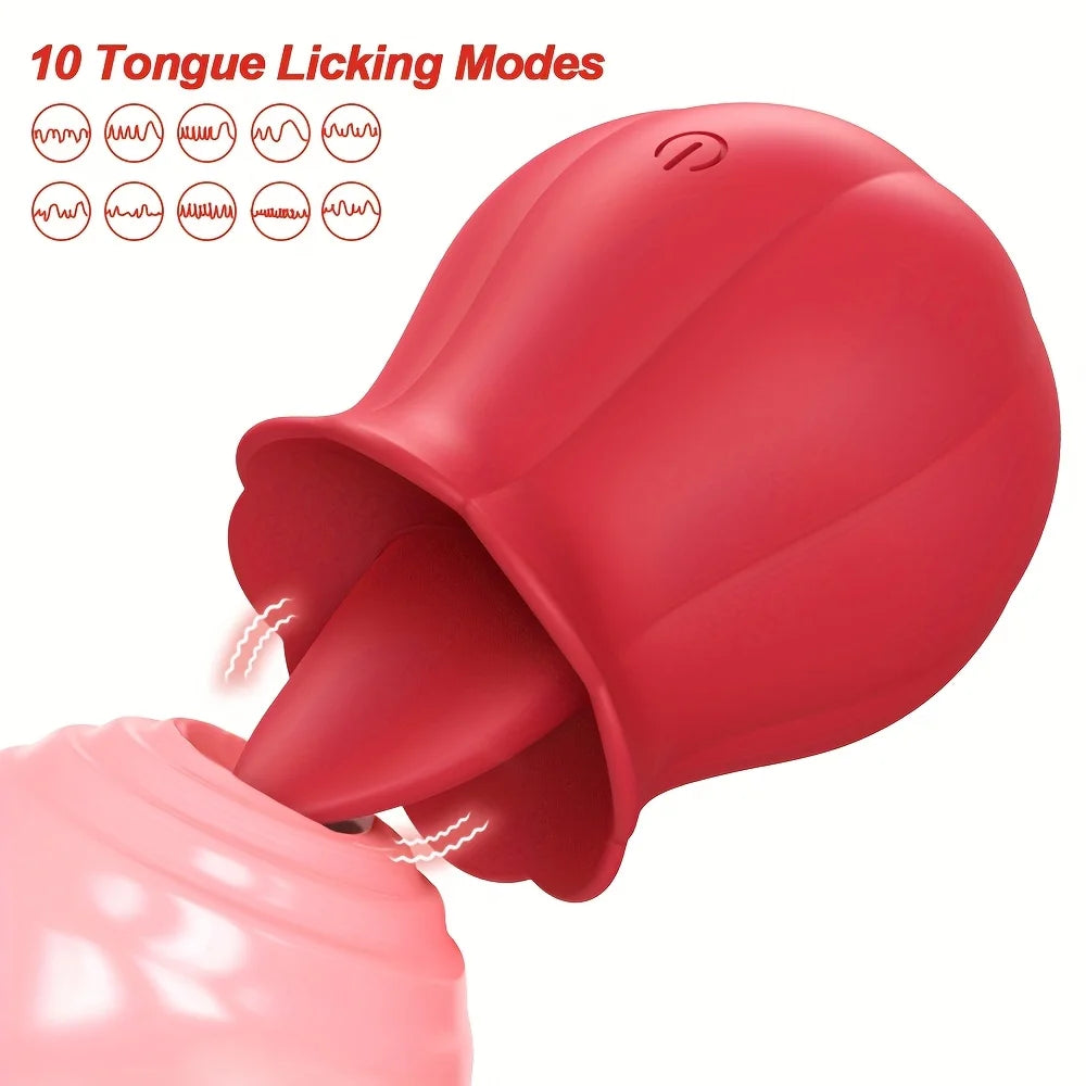 Rose Vibrator 10 Tongue Licking Flower G-Spot Vibrator for Women Adult Game Clit Nipples Penis Anal Stimulator Licking Device 18