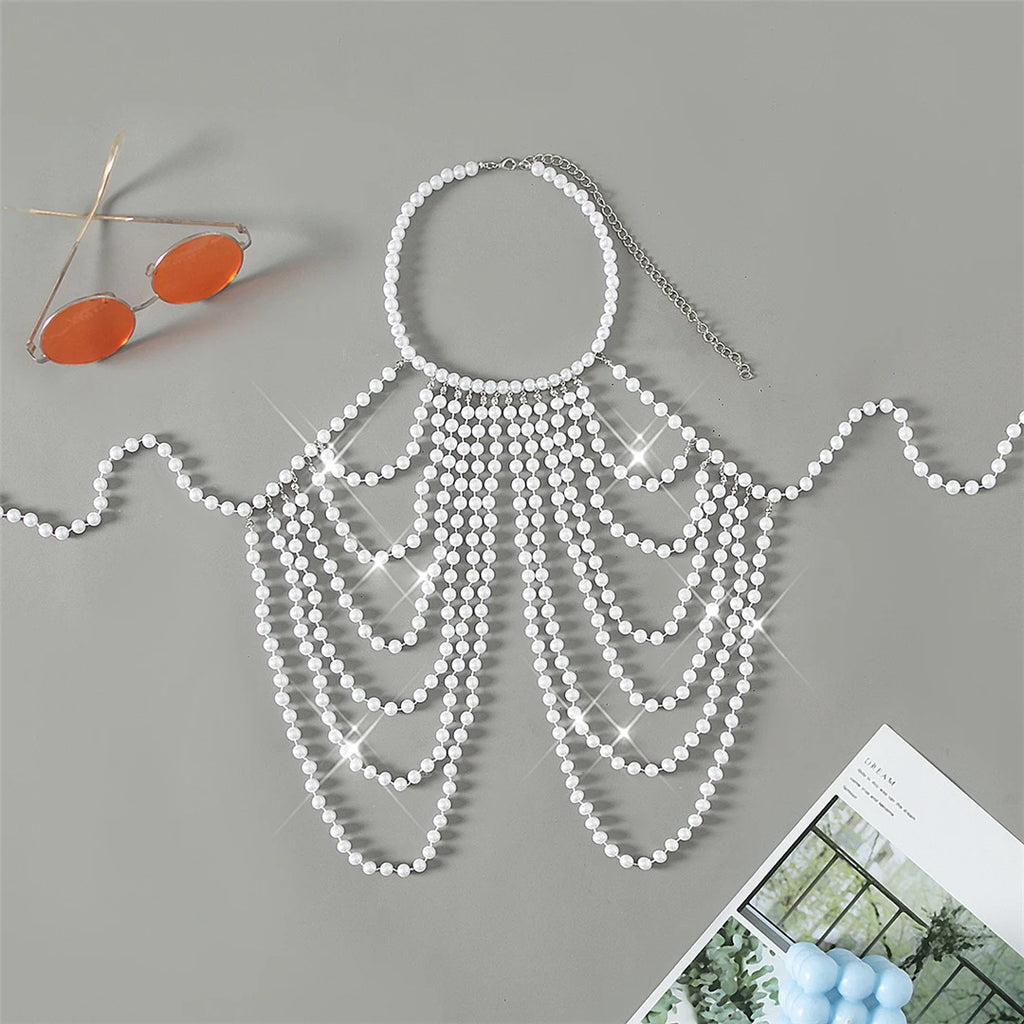 New Sexy Pearls Halter Hollow Out Bikini Top Female Swimsuit Women Swimwear Bather Bathing Suit Swim See Through Beach Top K5408