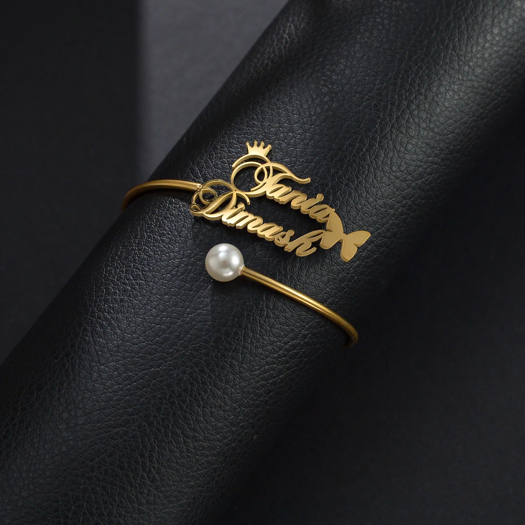 Acheerup Personalized Name Open Size Bangle for Women Men Stainless Steel Custom Butterfly Heart Bracelet Couple Jewelry Gift