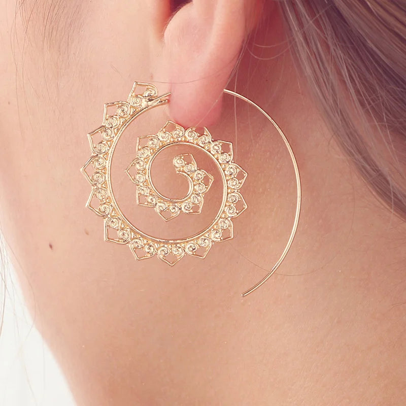 New Trendy Gold Silver Color Round Spiral Earrings for Women Brinco Earrings Oorbellen Hoop Earrings Alloy Pendientes Earring