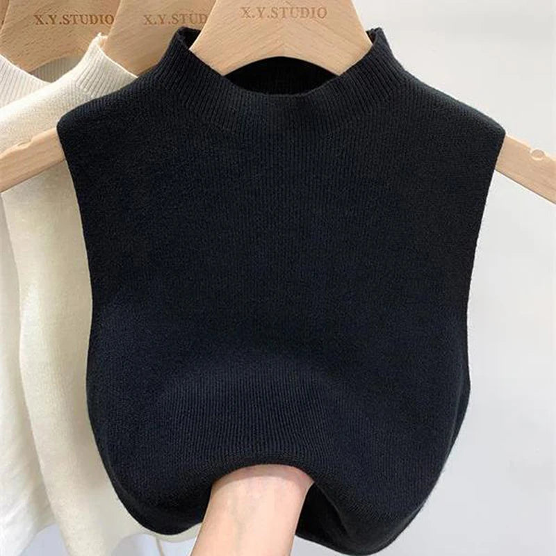 Fashion Half Turtleneck Knitted Tank Top Summer Women Casual Solid Color Sleeveless Vest spring and autumn