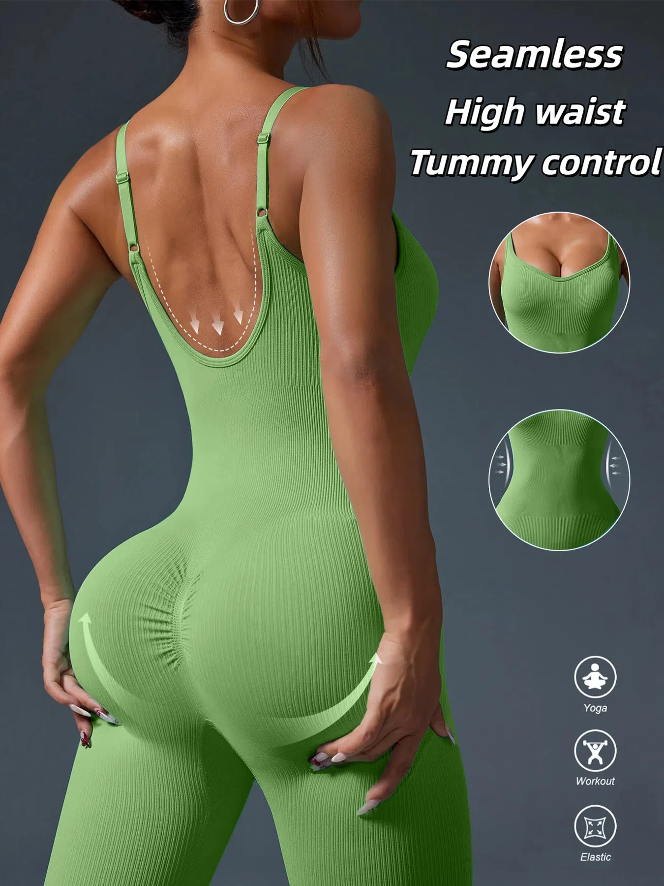 Solid Color Seamless Sport Yoga Jumpsuit Sexy Back-u Bodycon Workout Clothes for Women Outfit Fitness Gym Sportwear Tracksuit