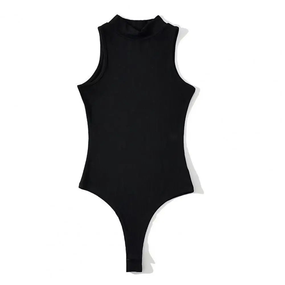 Women Bodysuit Stylish Women's Sleeveless Turtleneck Bodysuit Slim Fit Romper for Summer Solid Color One-piece Vest Shirt